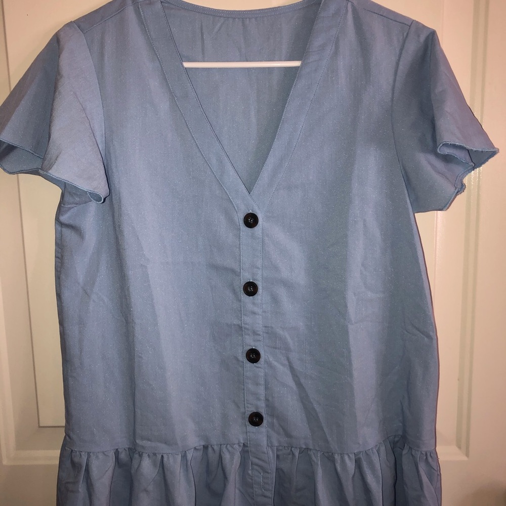 Light Blue Button Down Peplum Top